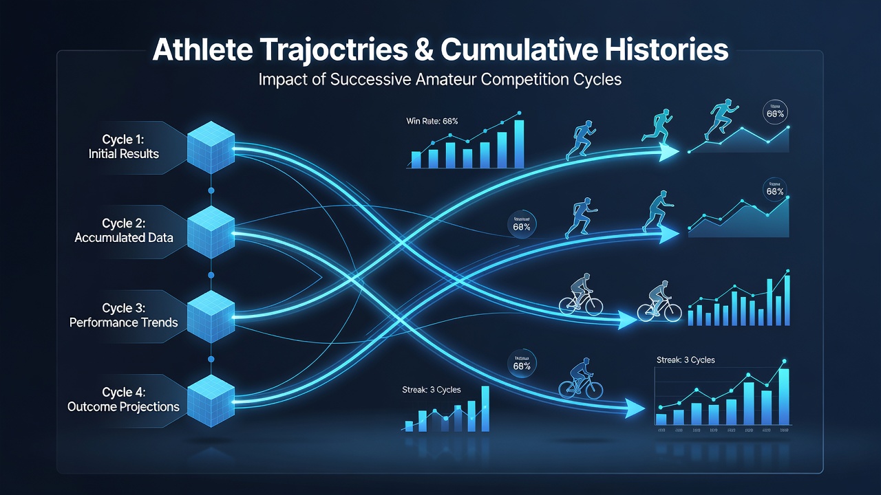 Amateur athletes analyzing cumulative result data on tablets during a league registration session