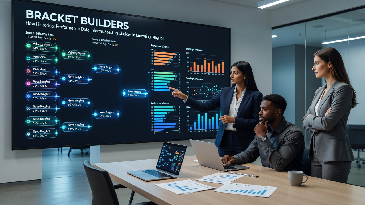 Bracket builders analyzing historical performance charts for league seeding decisions