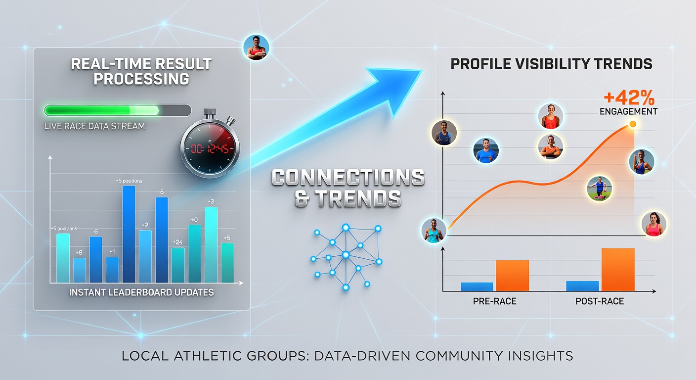Local athletes checking updated profiles after match results are processed in a community sports app