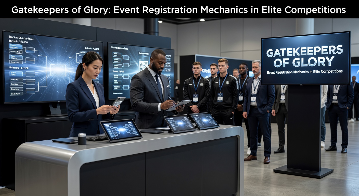 Digital dashboard showing event registration interface with qualification tiers and applicant queues in a high-stakes tournament setting