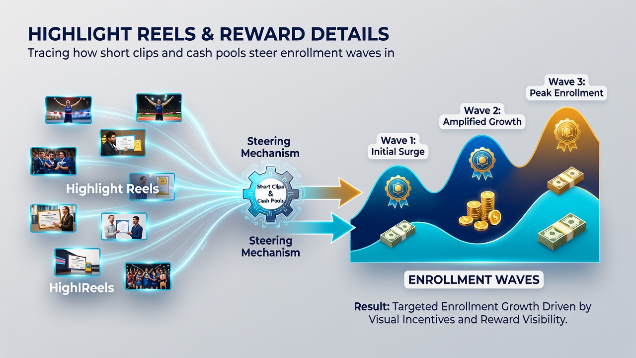 League dashboard displaying cash reward totals alongside recent highlight video metrics