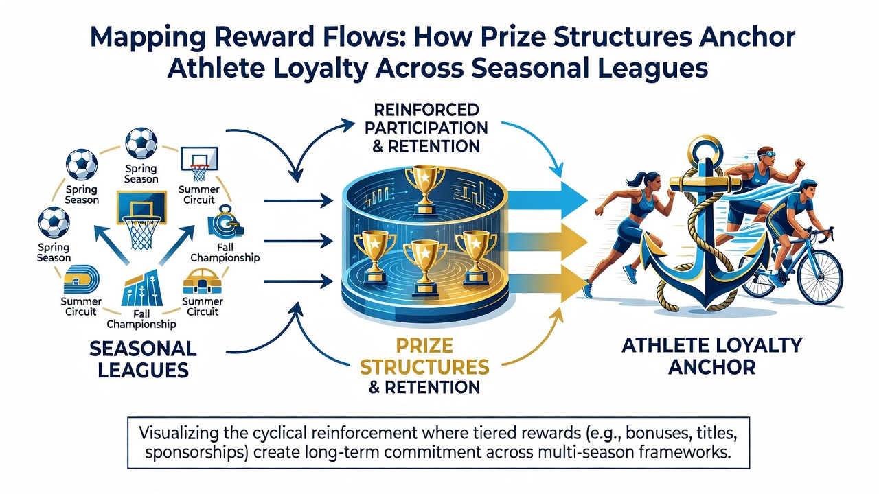 Flowchart illustrating how prize tiers connect to athlete contract renewal decisions in seasonal competitions