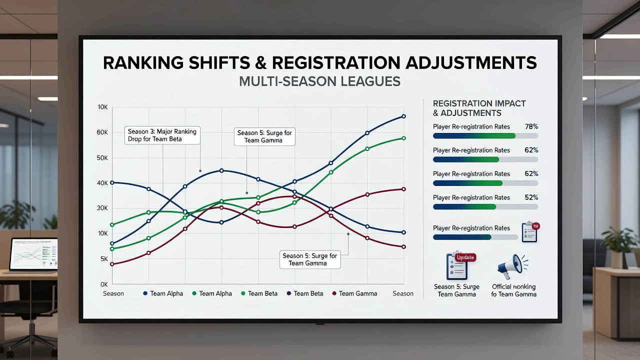 League administrators processing registration forms alongside updated ranking charts