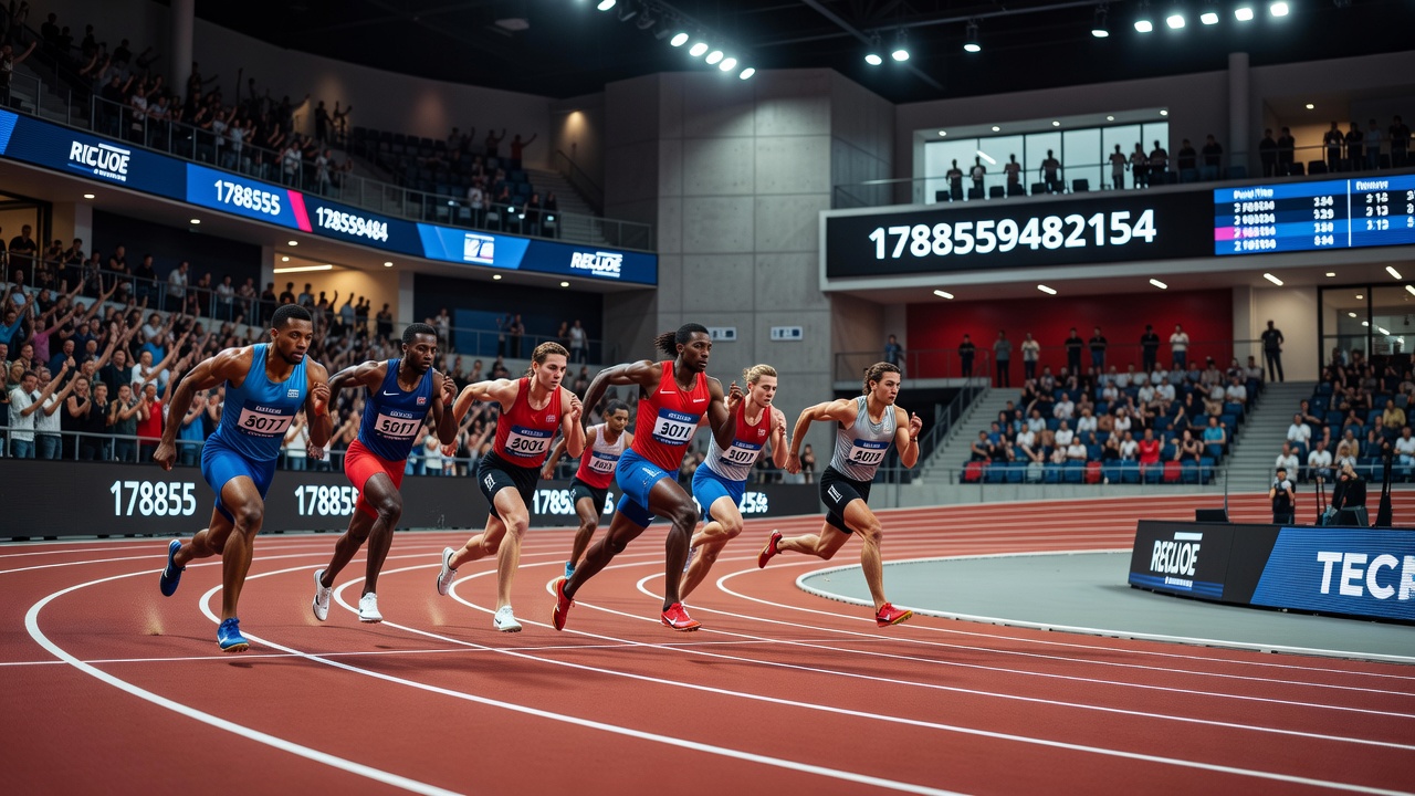 Athletes competing in a structured tournament match with officials monitoring timing and scoring systems
